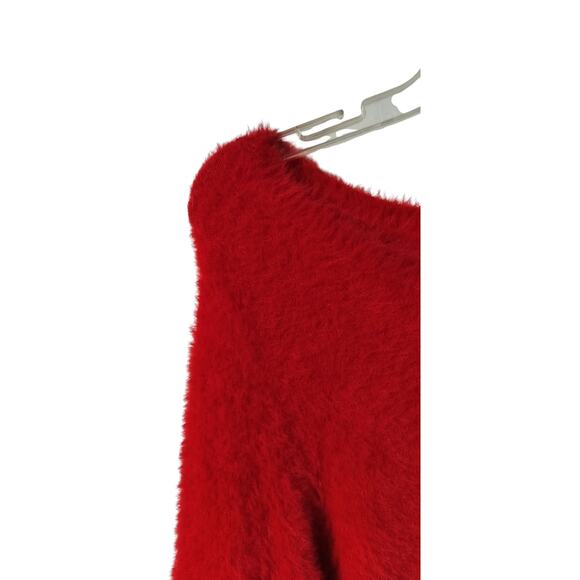 4171) Bar III Red Fuzzy Slightly Cropped Pullover Nylon Sweater Large - Picture 3 of 8